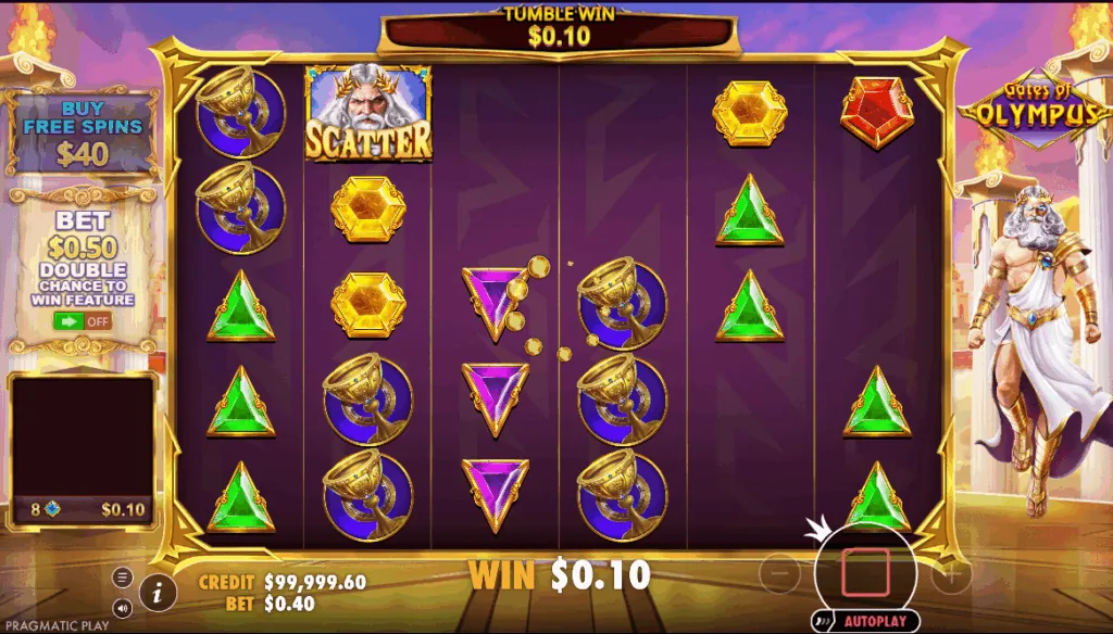 Interface e controles do jogo Gates of Olympus