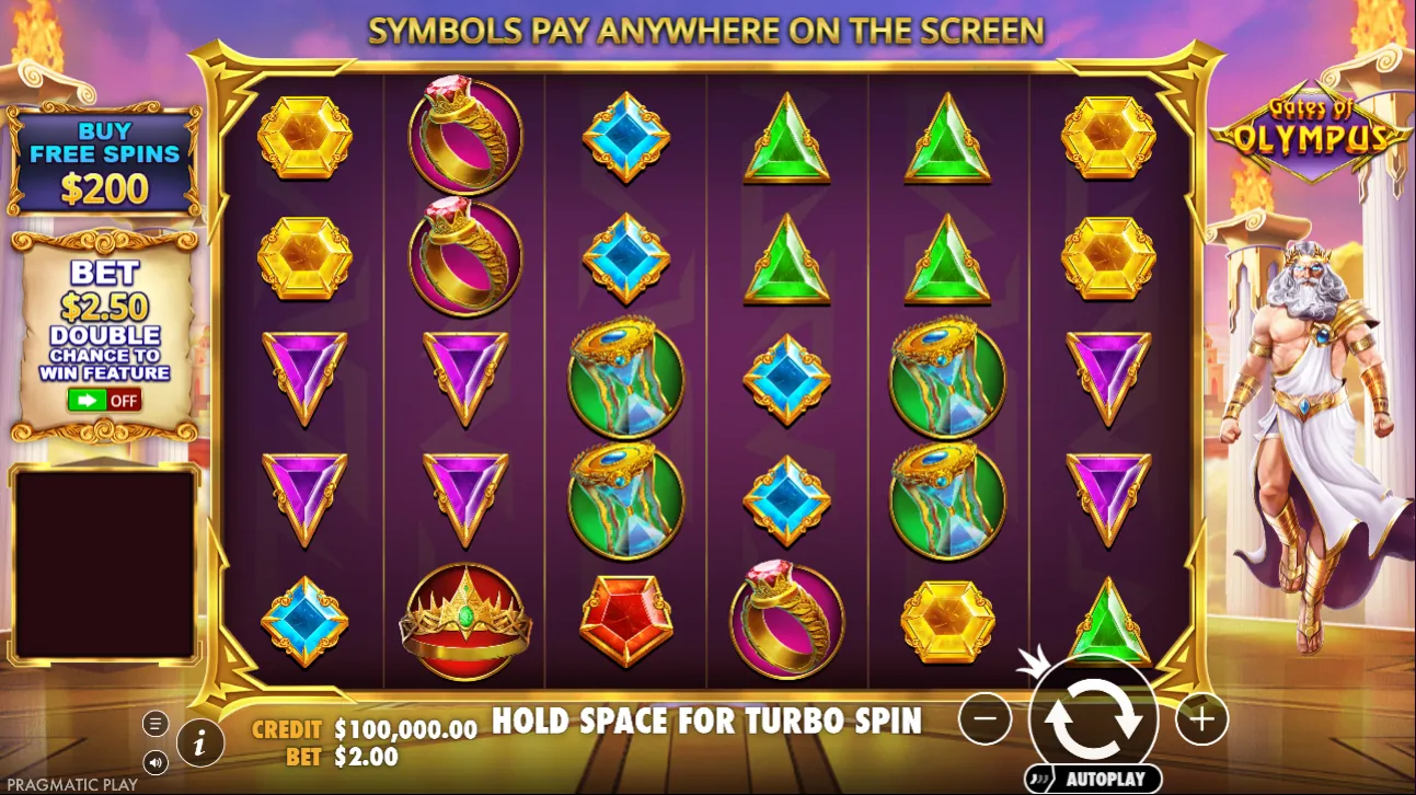 Jogabilidade do modo demo de Gates of Olympus